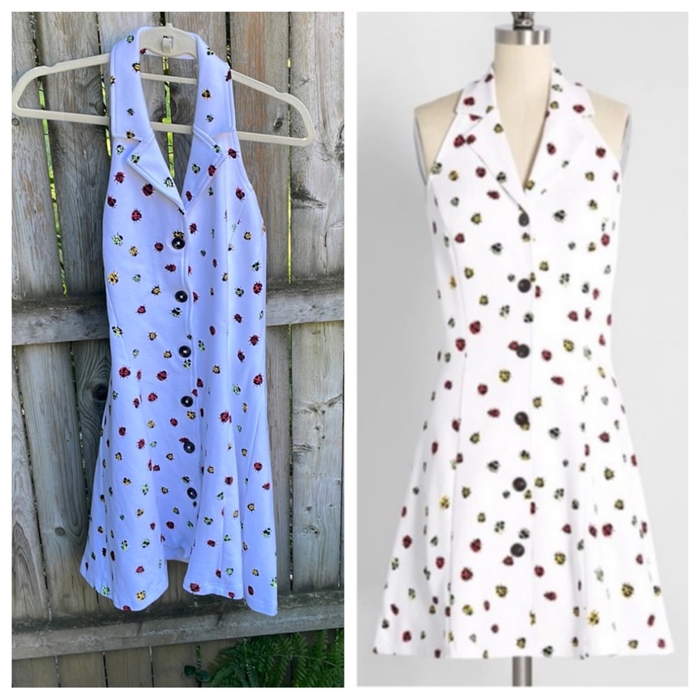 ModCloth NWOT Upstate for the Weekend Tennis Dress ladybugs retro pinup L 10 12